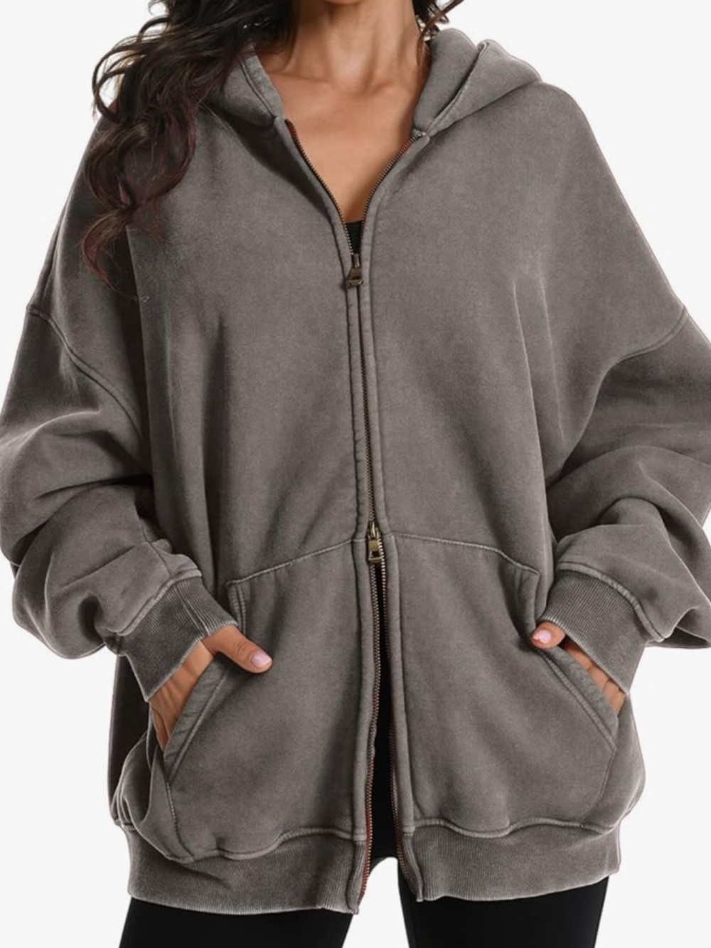 FAIABLE Acid Wash Double Zip Up Hoodie